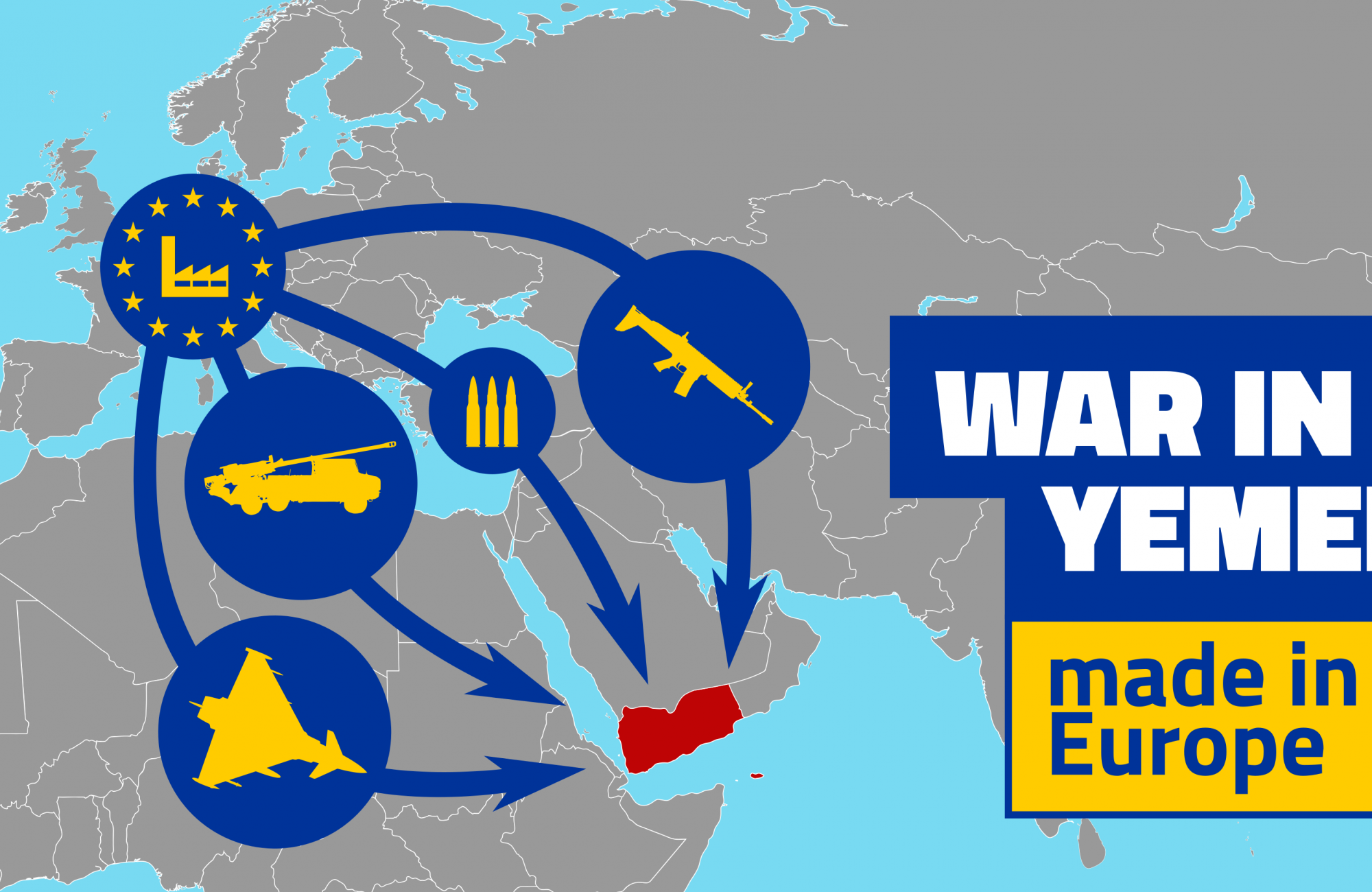An infographic about the flow of European arms to the war in Yemen