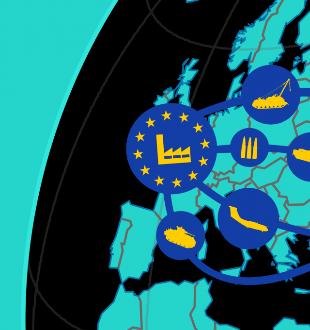 Een kaart van Europa met wapens die naar Turkije verplaatsen